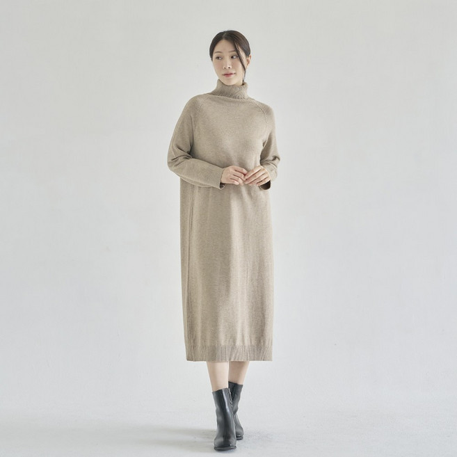 더웨이나인 여성 반목폴라 니트 롱 원피스 겨울 루즈핏 다미