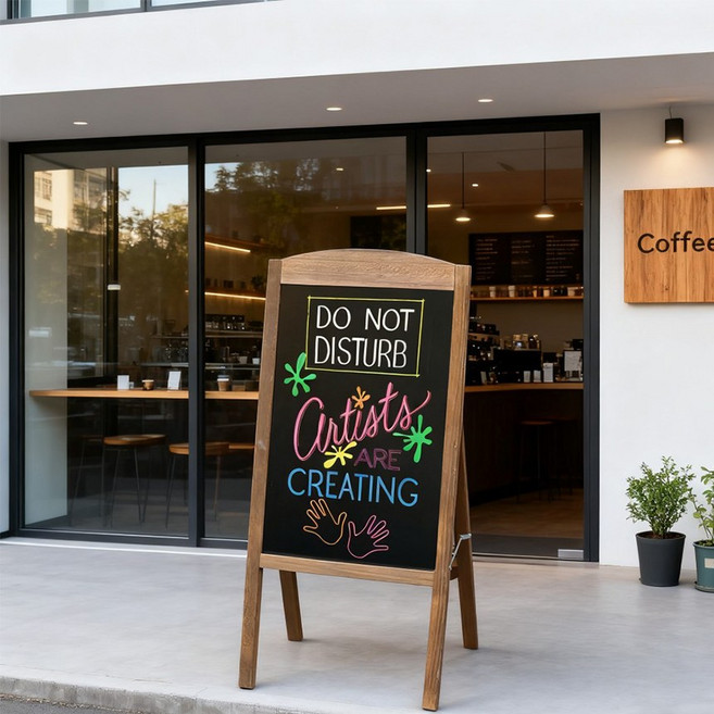 단면 칠판 블랙보드 이젤형 입간판 스탠드 메뉴판 카페 학원, 브라운