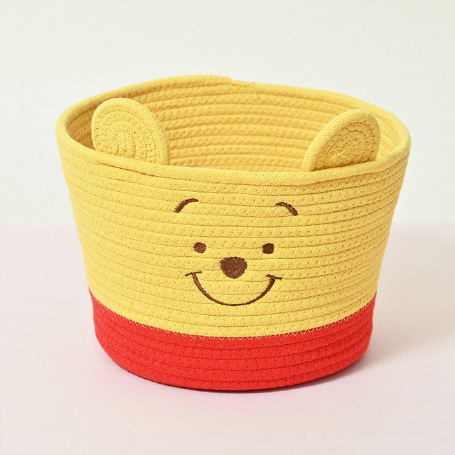일본 정품 디즈니 미키 푸 바스켓 원형 바구니 수납정리함, 1개, 옐로우