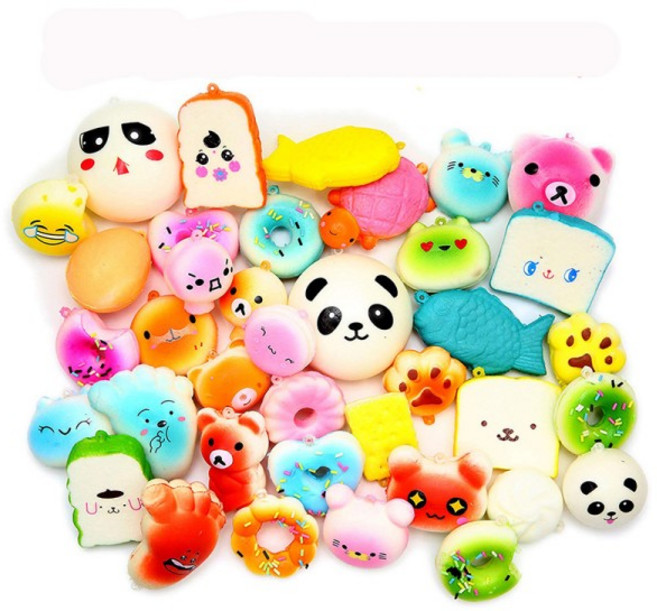 GEEKI 스퀴시 말랑이 모찌 주물럭 슬라임 장난감 피젯 토이 스트레스 볼 완화 해소 방지 Kawaii 천천히 상승 스퀴즈 동물 과일 도넛 빵 케이크 식품 미니, [02] 10PCS SET, 1개