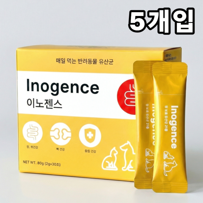 이노젠스 강아지 고양이 햄스터 유산균 설사 변비 장염 프리바이오틱스 종합 피부 영양제 애견 반려견 개 슬개골, 5개, 면역/항산화, 2g