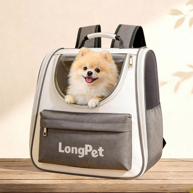 롱펫 강아지 고양이 백팩 휴대용 메쉬 이동가방, GRAY, 1개
