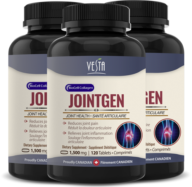 [캐나다본사 빠른직구] 베스타 조인트젠 무릎관절 손목 어깨 손가락 연골 뼈 건강에 좋은 콜라겐 콘드로이친 MSM 엠에스엠 식이유황 바이오셀 특허 콜라겐, 3개, 120정