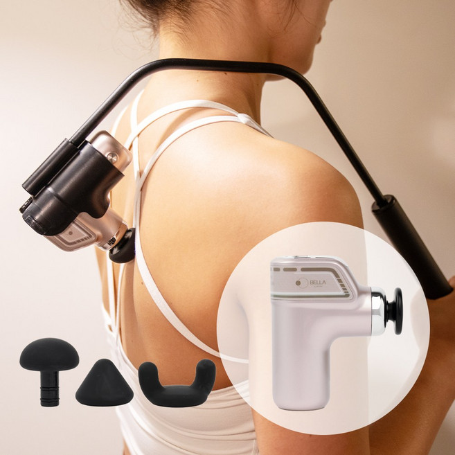 벨라 미니 마사지건 하이퍼 셀프 마사지 스틱 포함 전동 어깨 승모근 목 등 전신, 로즈 실버, 1개