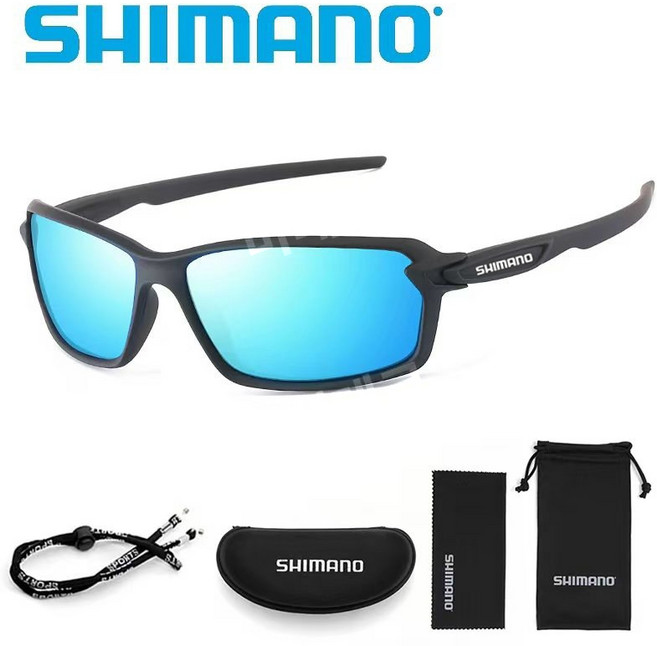 SHIMANO 변색 편광 고화질 낚시 선글라스 루어 낚시 플랫폼 낚시 운전 주야간 사용, 183 블랙 블루 렌즈