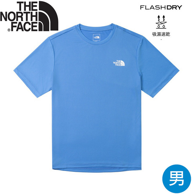 【The North Face 美國 男 圓領快乾短T AP《BrightBlue》】8DG6/短袖T恤/圓領/運動休閒上衣/吸濕排汗