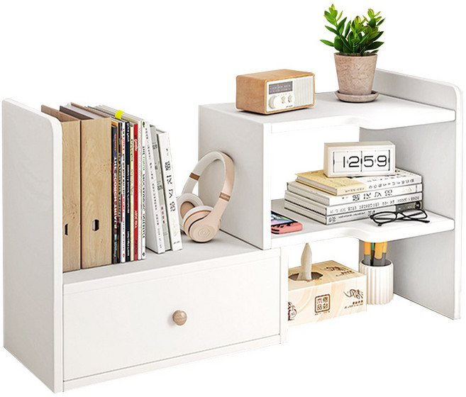 NUTRIVIO 책장 책꽂이 원룸 다용도 3단 책상 수납 선반, 화이트