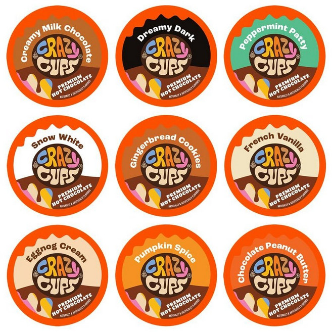 Crazy Cups Perfect Samplers 커피 포드 버라이어티 팩 볼드 앤 다크 로스트 커피 큐리그 K-컵 머신용 1인용 컵 - 견고한 모음 20개, 핫 초콜릿 버라이어티 팩