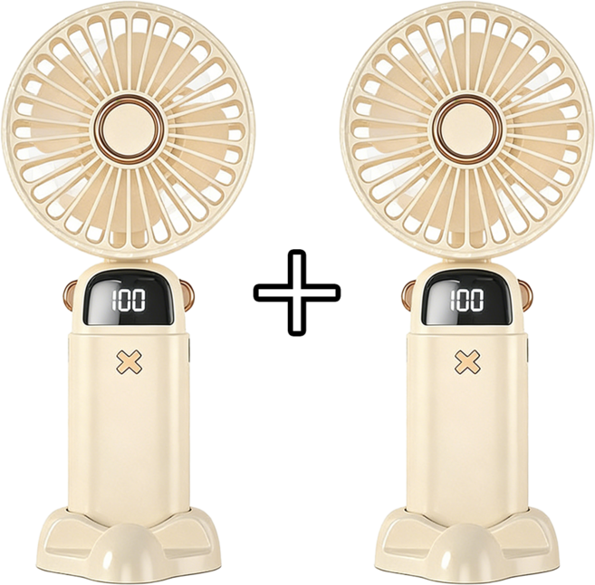 Ambition 1+1 접이식 휴대용 무선 미니 손선풍기 세트, 베이지+베이지, DS18