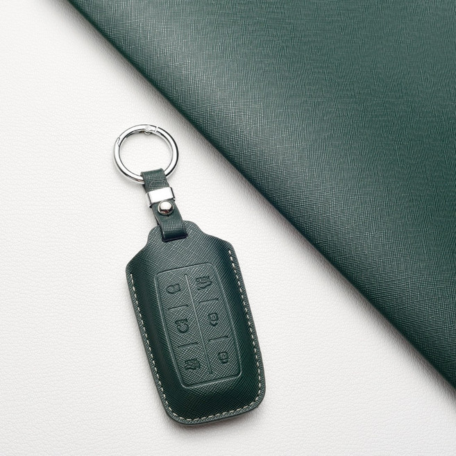 제네시스 차량용 키커버 (G70/EQ900/G80/G90/GV70/GV80 호환) - 고급 양가죽 내구성, 제네시스 B6 타입(6버튼), 숲그린