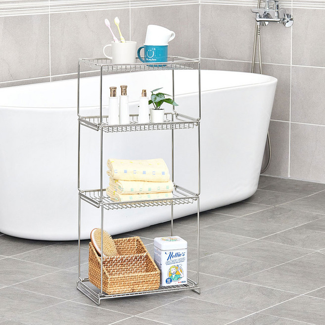 리벨룸 올스텐 조립식 모듈선반 대중소세트 미드센츄리선반 스테인리스스틸 세탁선반 욕실선반 주방선반 팬트리 스테인리스선반 조립식선반, 1세트, 실버