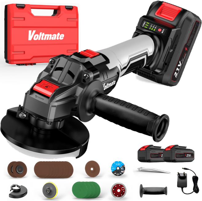 [국내발송] VoltMate 독일 과학 기술 21V BLDC 무선 충전식 전동 브러시리스 그라인더 4.0ah 고성능 리튬 그라인더 연마기 광택기 배터리 2개 세트, 1개