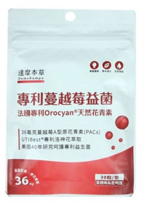 達摩本草 蔓越莓益生菌, 1個, 30顆