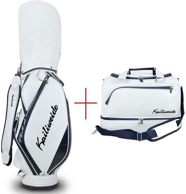 Kailiweide 高爾夫球包 PU皮防水球杆包 標準球童車載單肩時尚款, 白色套裝