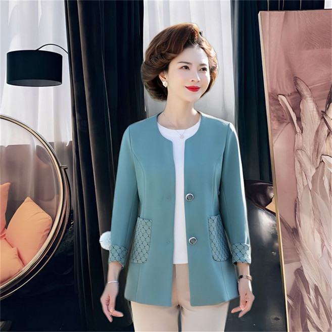 TKX 중년 여성용 간절기 무지 베이직 재킷 세련된 디자인 라운드넥 우아한 스타일 오피스룩 K79