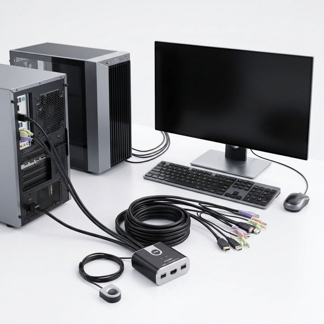 HDMI KVM스위치 PC 본체2대 원격 전환기 컴퓨터 제어 망분리 USB 마우스 키보드 모니터기 셀렉터