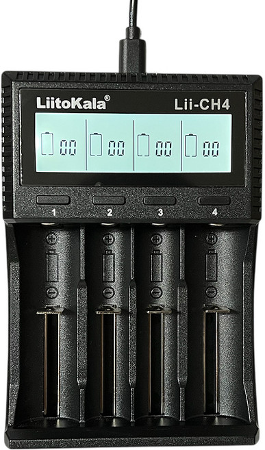 LiitoKala 液晶充電器 支援多種鋰電池與鎳氫電池, 1個, CH4四槽液晶充(含Type-C線)