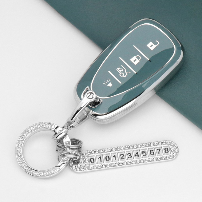 유투카 스마트 키케이스 호환 트랙스 크로스오버 트레일 블레이저 더뉴 크루즈 올뉴 더뉴 말리부 이쿼녹스 볼트EV 더뉴 아베오 TPU 키케이스 키홀더 차 키커버 키링, TC-04, 실버_그레이블루