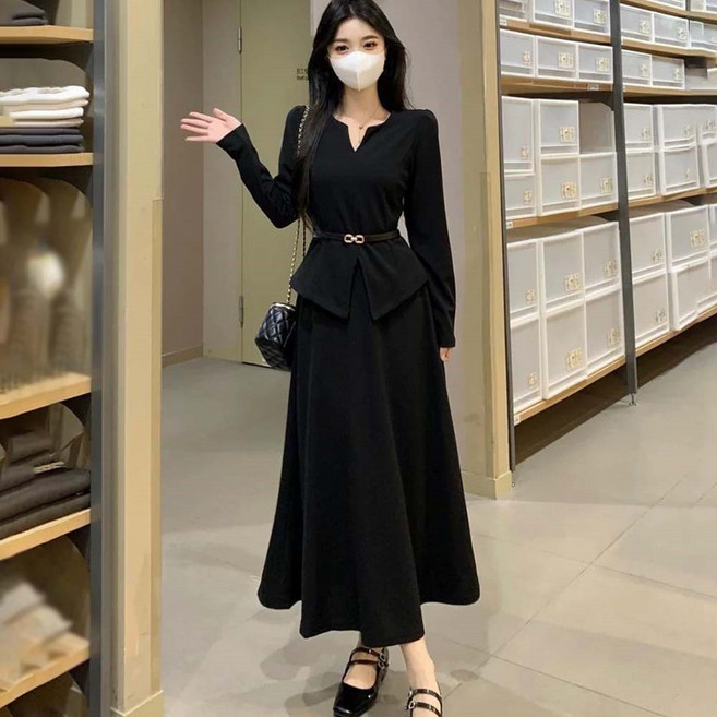 TKX 여성 여름 오피스 세트 긴팔 A라인 롱스커트 슬림핏 우아한 투피스 출근룩 심플 스타일 모임 정장세트