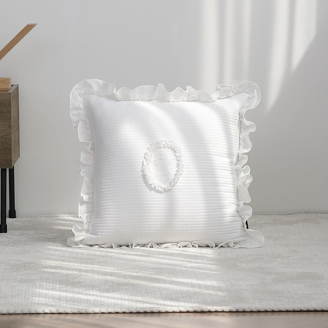 퓨어이즈룸 피그먼트 쿠션 소파 침대용 감성 인테리어 엔젤 커버만/솜포함 택1, 엔젤자수쿠션화이트