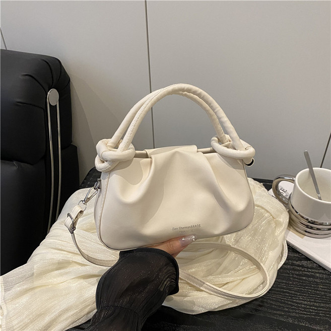 精緻簡約小拎包小衆褶皺雲朵包女新款時尚百搭單肩斜跨包白色默認顏色, 白色