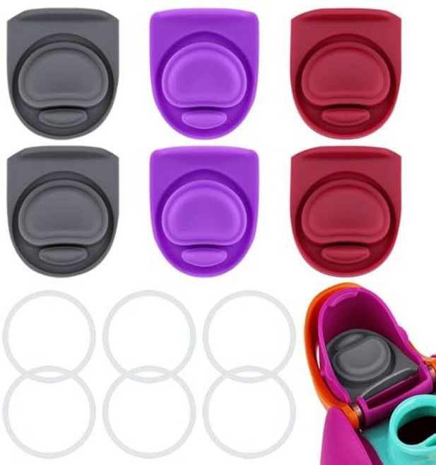 ZONBBEE Owala FreeSip 680.4g24온스 946.4ml32온스와 호환되는 교체용 실리콘 스토퍼 씰 4개 물병 뚜껑 캡 고무 부품 400/19/24/32/40, 6 Complete Seal Set, 6 Colors​ Set S3