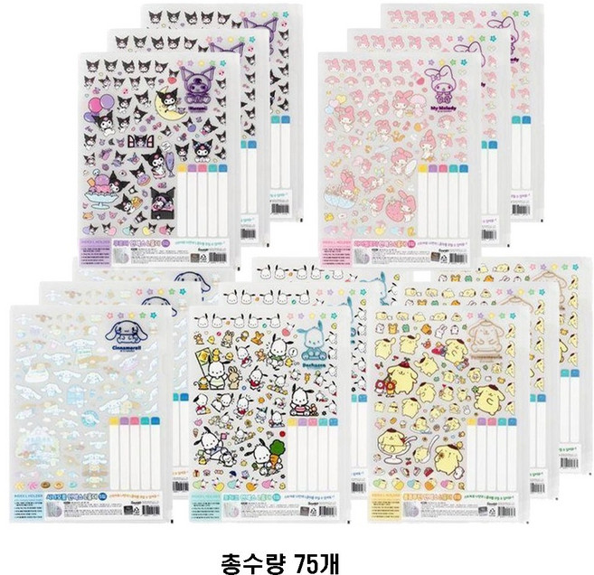 산리오 인덱스 L홀더파일 5p, 보라, 핑크, 블루, 민트, 옐로우, 3세트