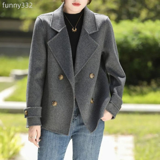 批發毛呢大衣女2025短款秋冬小個子寬鬆外搭女裝西裝領毛呢子外套