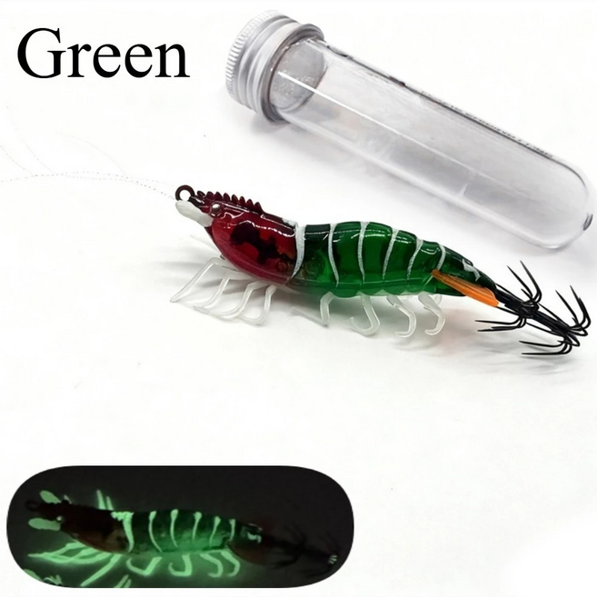 수평에기 8cm 1.8호갑오징어 주꾸미 한치 낚시 루어 세트 6g 리얼 생새우 소프트 실리콘 야광 축광 UV 케이무라 특불론 바늘 밸런스 스테 무늬오징어 전용 대물, Green, 1개