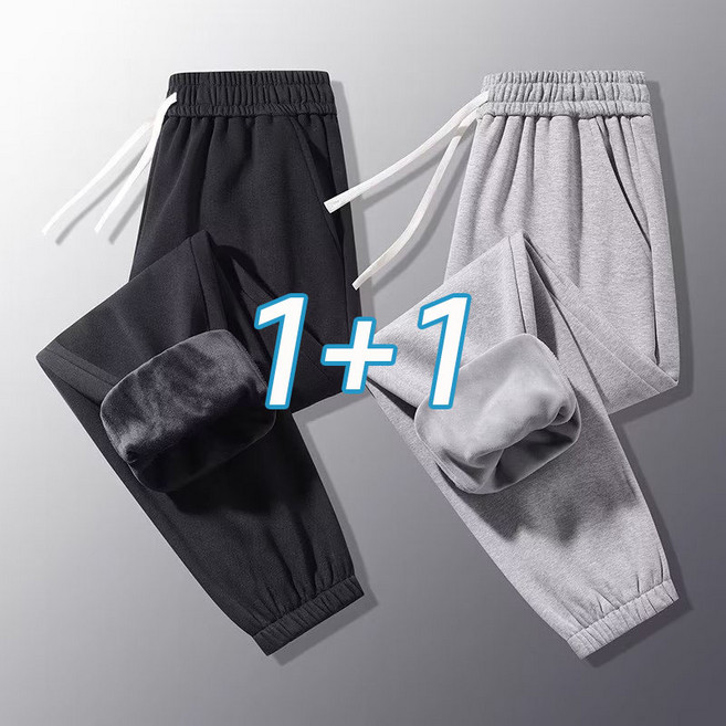 1+1 남성 조거 팬츠 트레이닝 바지 융털 스판 도톰 따뜻한 밴딩 와이드 트레이닝 캐주얼츄리닝 남자 작업바지 봄 가을 오버핏 세트