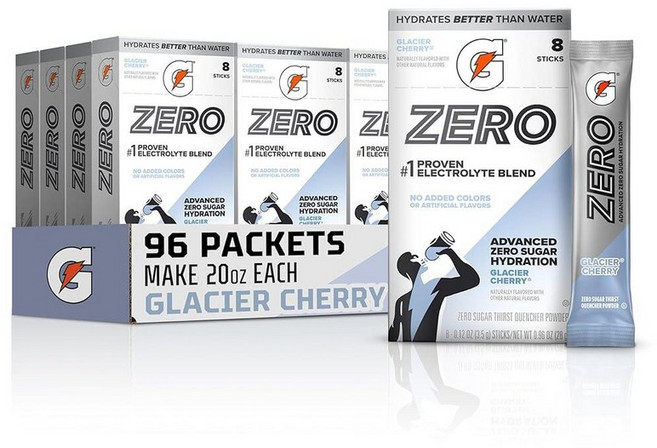 Gatorade Zero Sugar 전해질 파우더 드링크 믹스 오렌지 (96회분) 인공 향료 없음 색상 무첨가 무설탕 스포츠 음료 수분 공급 음료 141774, Glacier Cherry