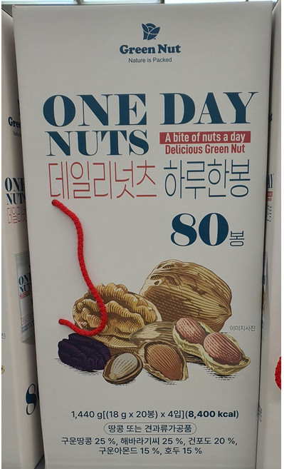 ONE DAY NUTS 데일리넛츠 하루한봉 80봉입 견과 믹스넛 GREEN NUT 소포장, 1개, 1.44kg