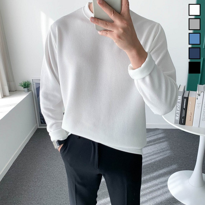 놈시크 95-130 남성 봄 니트 티셔츠 쫀쫀스판 골지 오버핏 긴팔티 빅사이즈