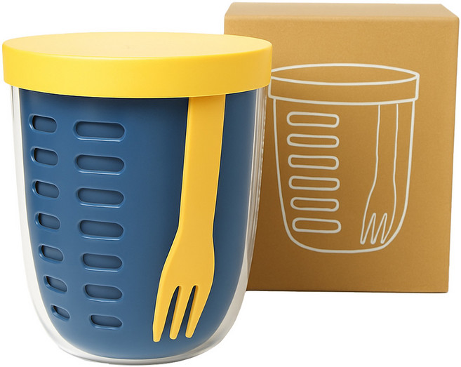 마켓플러스 과일도시락 다이어트 샐러드컵 후르츠팟 450ml, 블루, 1개