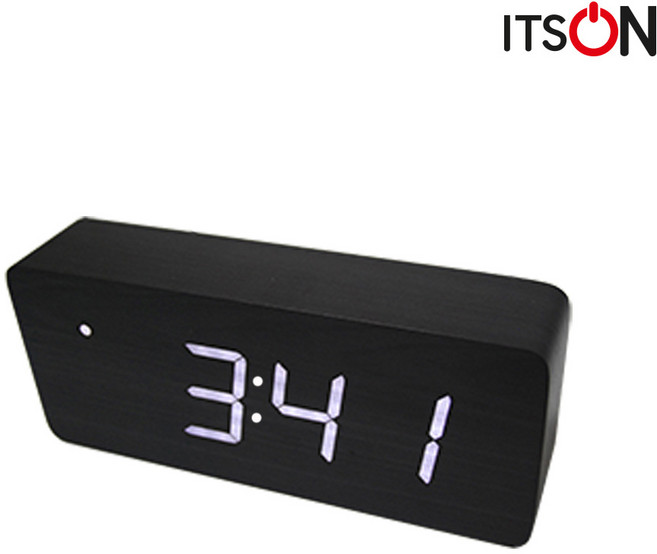 잇츠온 무소음 LED 우드 탁상시계 대, 블랙