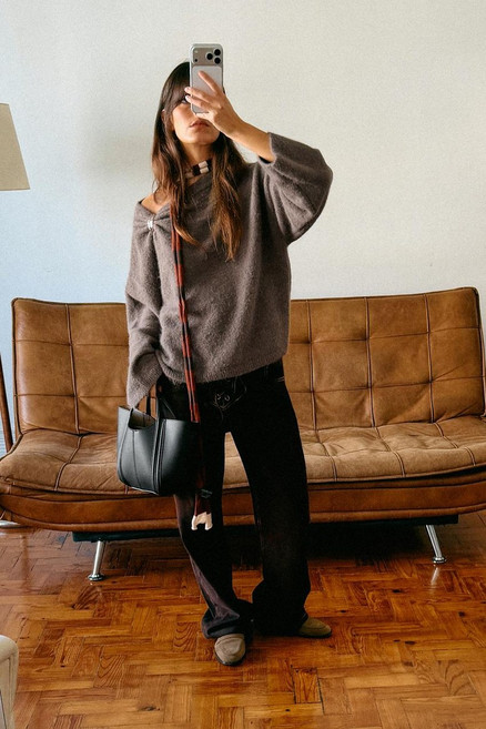 ZARA 자라 브로치 니트 스웨터 - 브라운 / 토프 147301