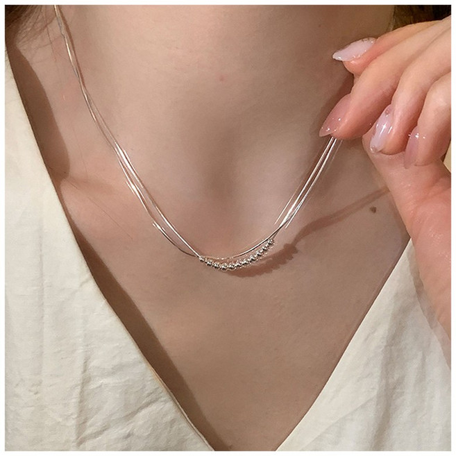 FANSYLI 더블링 체인목걸이 레이어드 두줄 볼 3mm 펜던트 은도금 체인 목걸이 금전운 재물운 행운 럭키 뱀줄목걸이 여자친구생일선물 0907JLL431
