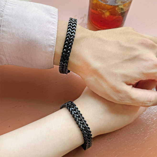 MOOLDN 더블 볼드 헤링본 써지컬 커플 남자 체인 팔찌 (3colors/3size)