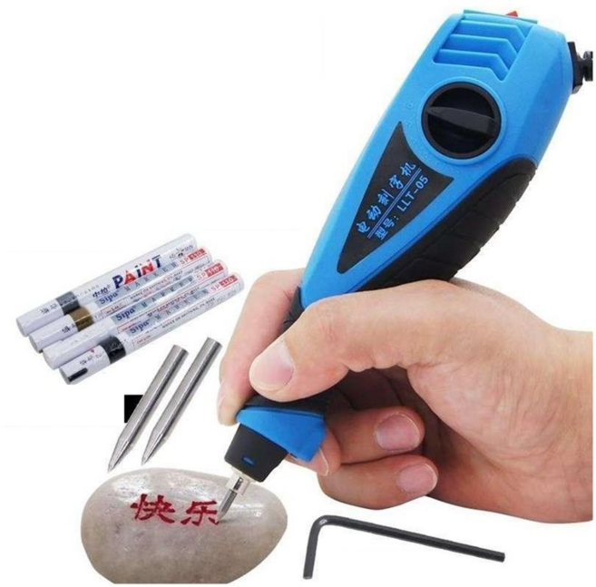 돌에 글씨 새기는 기계 전동 그라인더 볼펜형 휴대용, [프로]레드모델+소형렌치+귀마개+글자판, 1개