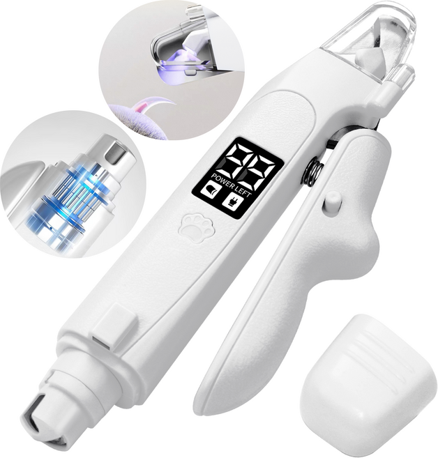 Gaayou 반려동물 투인원 LED 발톱깎이 전동 발톱 다듬기 정리기 안전 프로, 1개, 흰색