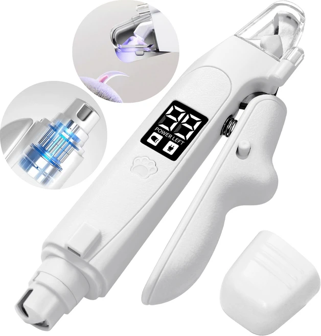 Gaayou 반려동물 투인원 LED 발톱깎이 전동 발톱 다듬기 정리기 안전 프로, 1개, 흰색 - 쿠팡