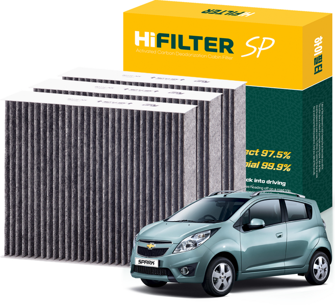 하이필터 쉐보레 스파크 활성탄 자동차 에어컨필터, 3개, 올 뉴 스파크 (3세대 M350) HI-H008