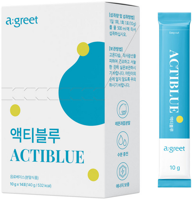 [타임특가] 액티블루 수분충천 이온음료분말 에너지음료 레몬맛 14스틱 1BOX, 1박스, 140g