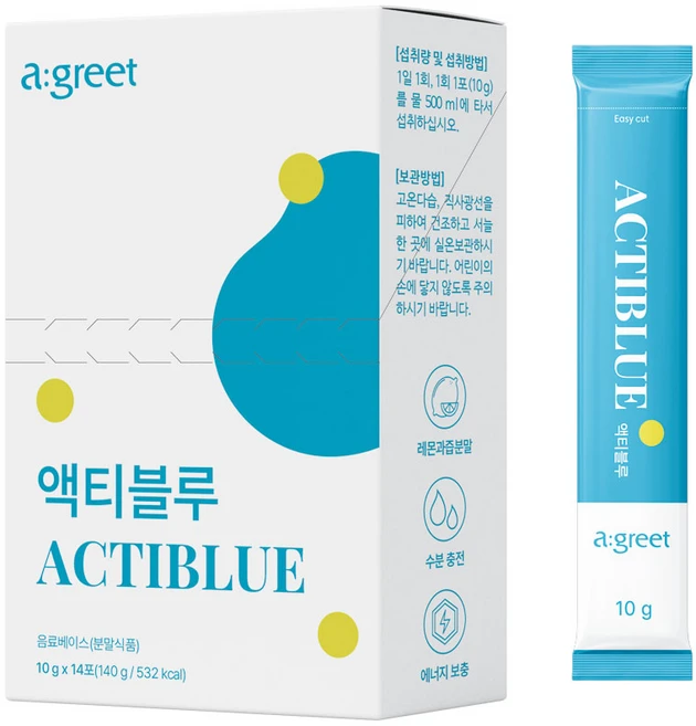 [타임특가] 액티블루 수분충천 이온음료분말 에너지음료 레몬맛 14스틱 1BOX, 1박스, 140g - 쿠팡