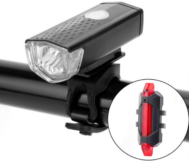 충전식 자전거라이트 전조등 + 후미등 세트, 블랙, 1세트