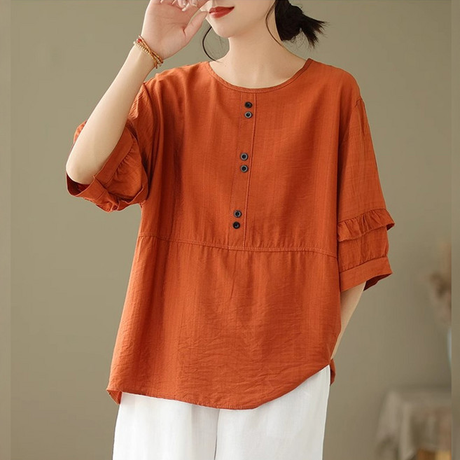 블랑루즈 투버튼 포렐 린넨 캐주얼 반팔 셔츠