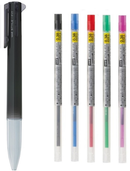 유니 스타일핏 5C 홀더 + 0.38 리필심 5색, 블랙(M24) + 리필 5색