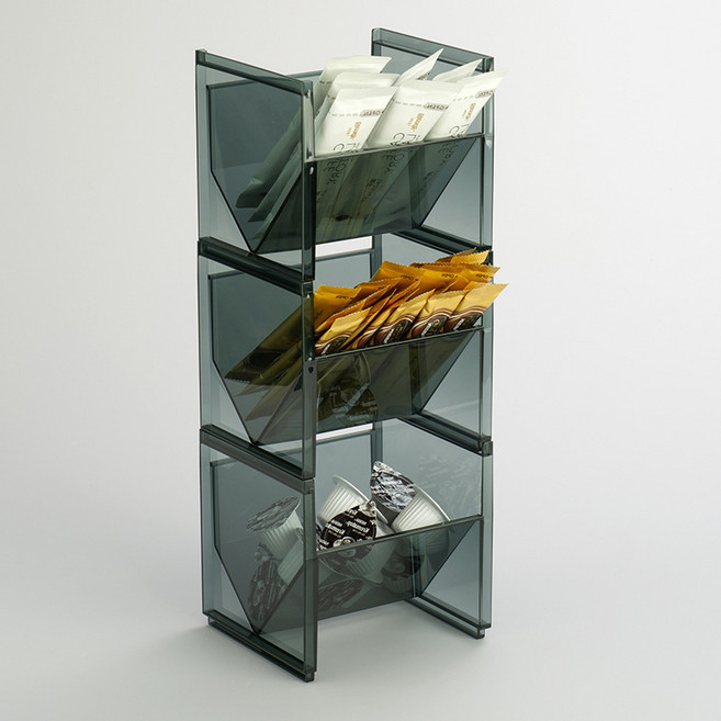 탕비실 정리함 투명수납정리함 적층형 티백정리함 투명보관함 다용도수납함, 3개, 블랙투명