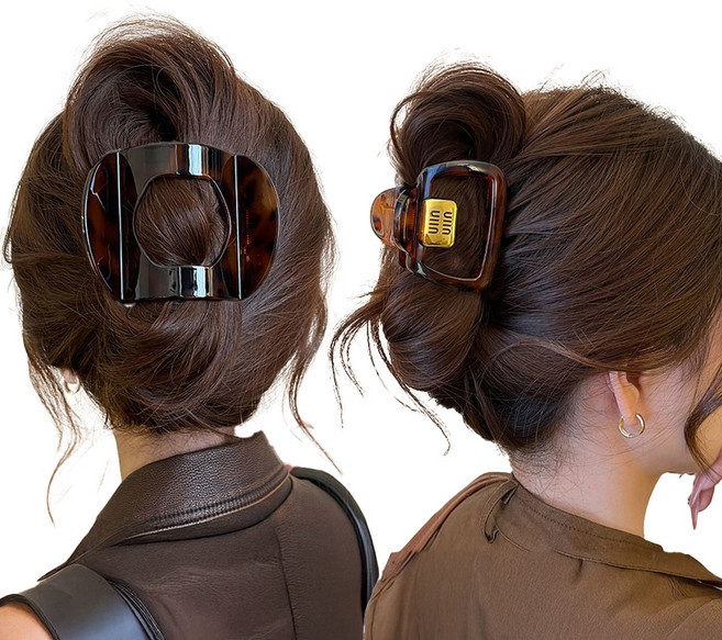 [HANNAL] 반투명 올림머리 레오파드 집게핀세트