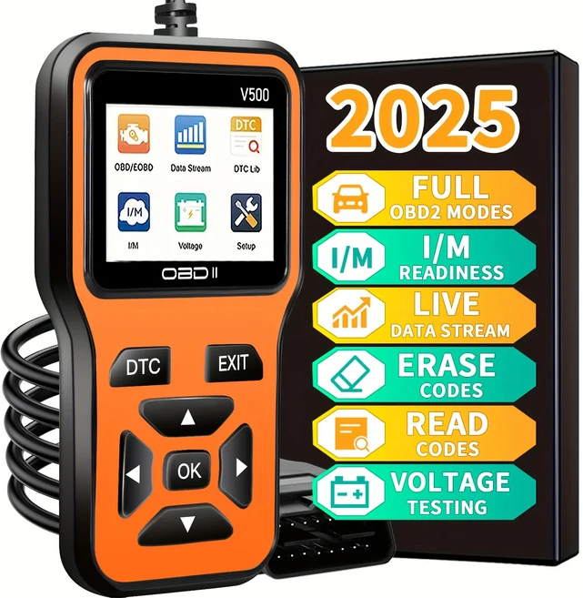 2025 최신 OBD2 스캐너 진단 도구—데이터 스트림 입력/관리 기능 전압 테스트 및 삭제 기능을 갖춘 완벽한 엔진 코드 리더 OBD 기반 1996년 이후 모든 차량과 호, 01 노란색